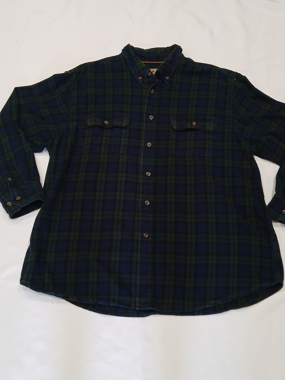 Outdoor Life Flannel Button Shirt Mens XXL 100% Cotton Tartan Plaid Blue Green